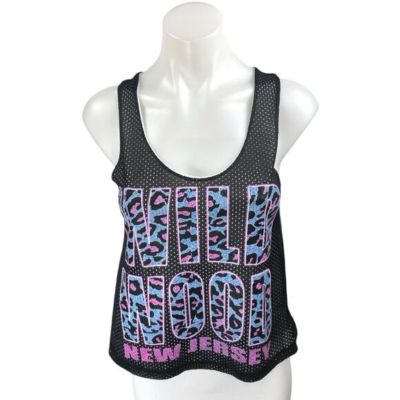 Wild Wood New Jersey Black Leopard Animal Print Graphic Eyelet Tank Top Size S - Picture 1 of 3